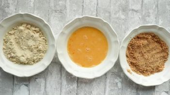 three white bowls containing almond flour