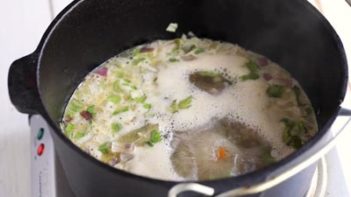 a simmer pot of chicken soup