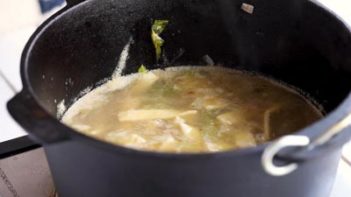 keto egg noodles in a chicken broth