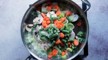 frozen vegetables dumped in a skillet