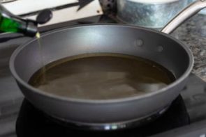 oil heating in a non-stick skillet