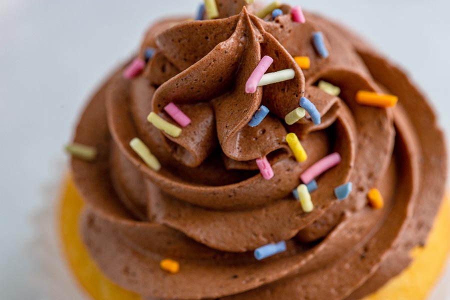 close up view of creamy sugar free chocolate buttercream