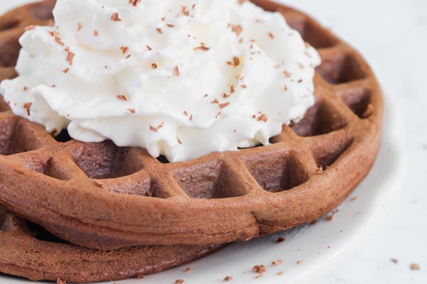 upclose chocolate chaffle with white cream