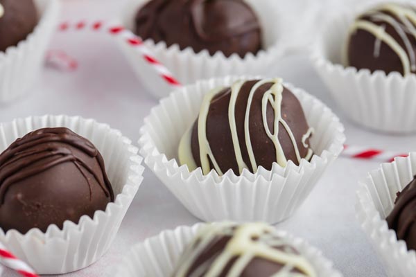 chocolate covered truffles in wrappers