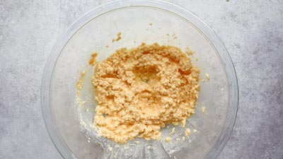 Butter and egg mixture in a glass bowl