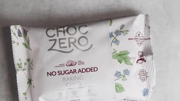 bag of ChocZero white chocolate chips