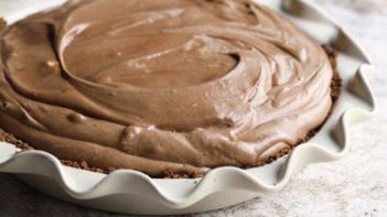 creamy chocolate filling in a pie pan
