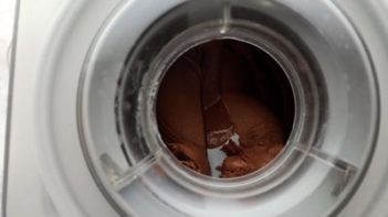 chocolate ice cream churning in an ice cream maker