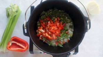 vegetables sauteed in a large pot