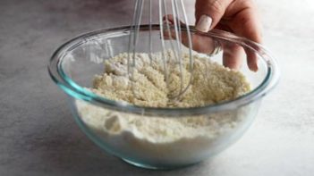 whisking dry ingredient with a wire whisk