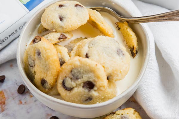 a bowl of cookie cereal with milk