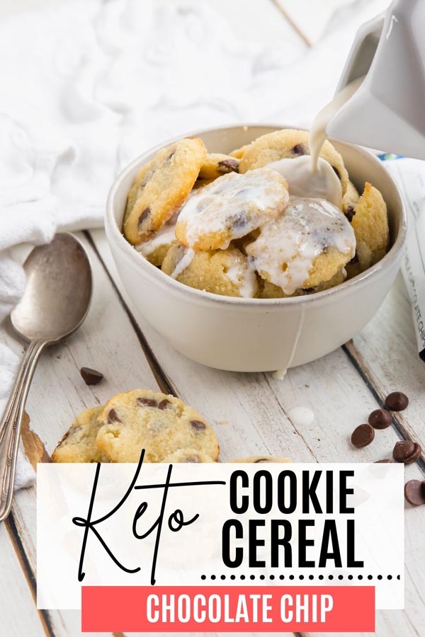 pouring cream over cookie cereal in a bowl