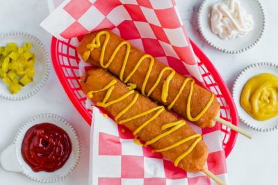 keto corn dog with mustard