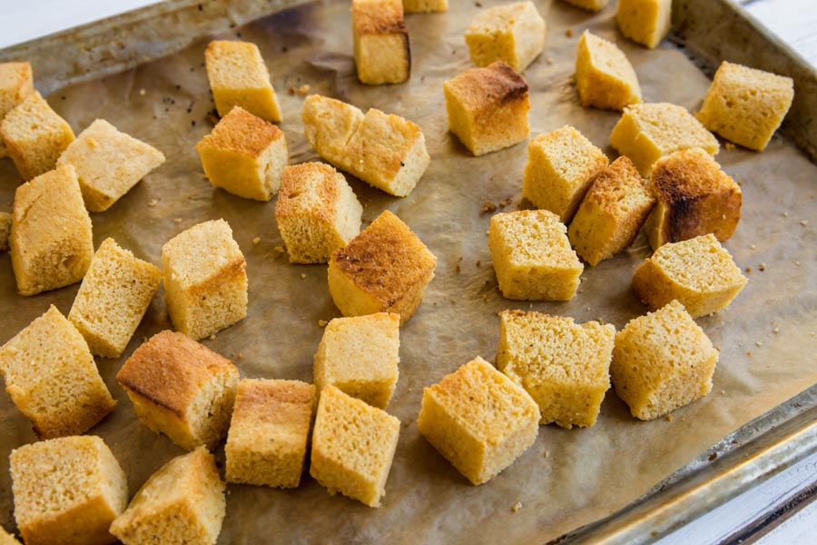 toasted keto cornbread cubes