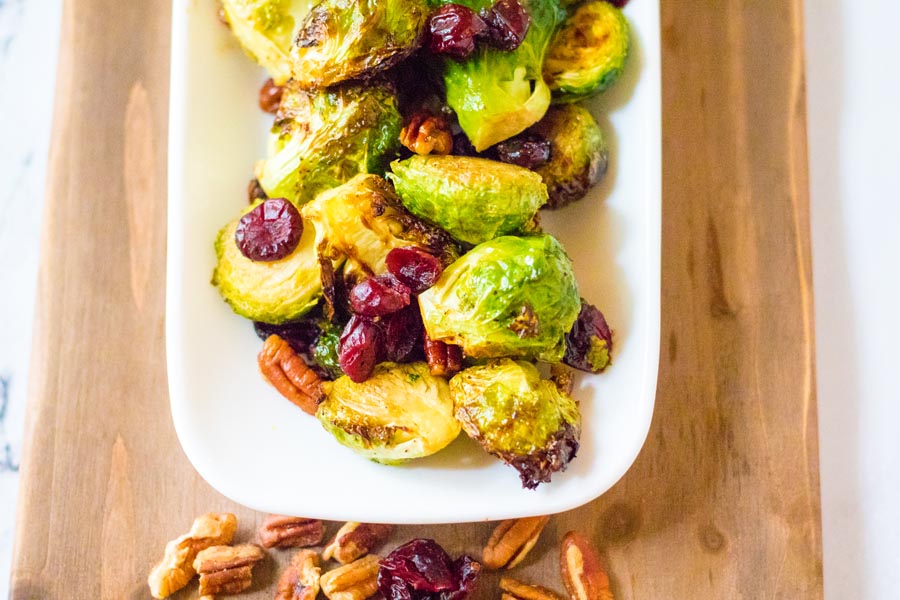 rustic display of brussels sprouts side dish for the holidays