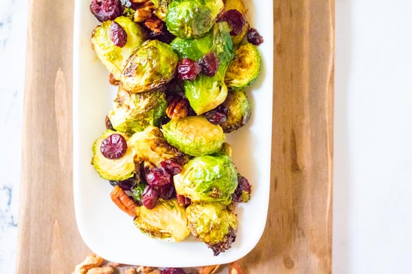 crispy brussels sprouts in a serving dish