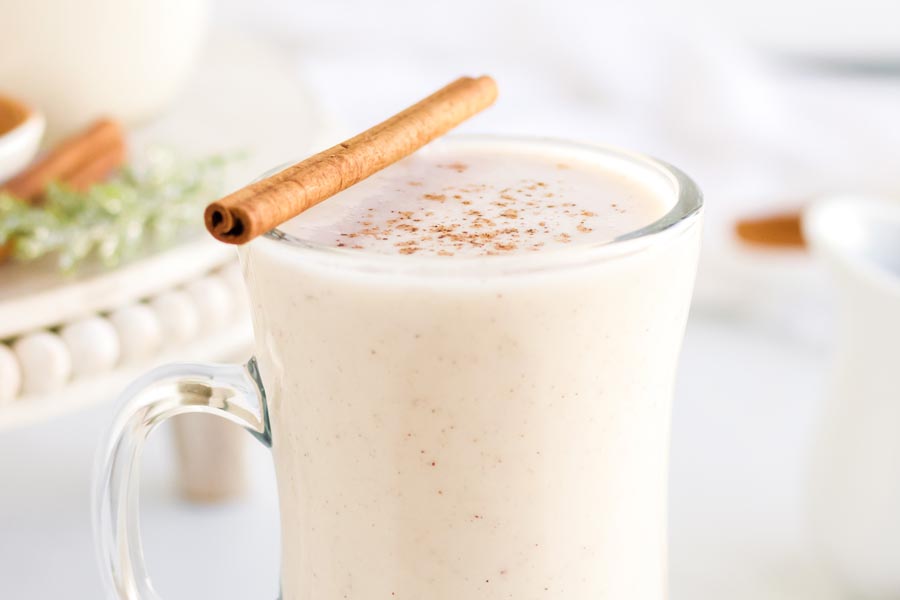 creamy eggnog with nutmeg sprinkled on top