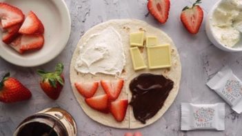 four quadrants of a tortilla with different ingredients on each