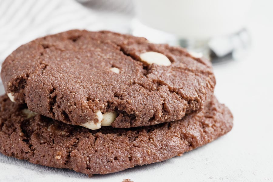 two double chocolate cookies stacked on top of each other