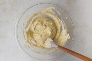 Whipped cream gently folded into the eggnog filling with a spatula until smooth.