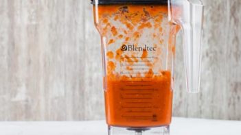 pureed keto enchilada sauce in a blender