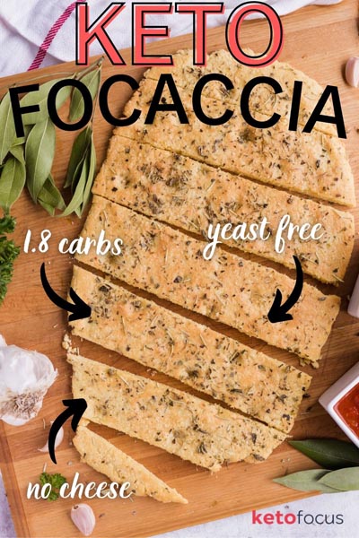 Looking over a batch of focaccia cut into pieces with herbs and garlic nearby.