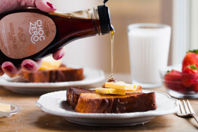 keto syrup poured on french toast