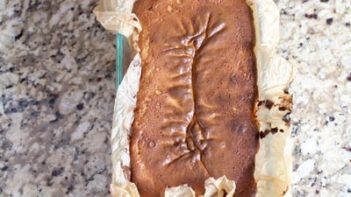 cooked egg loaf cooling in the pan