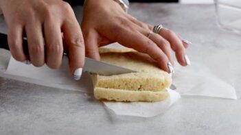 slicing bread with a knife