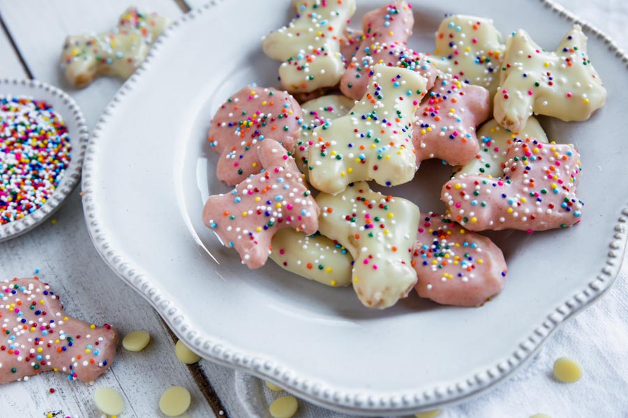 coated keto cirus cookies on a plate