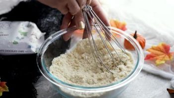 mixing almond flour with a wire whisk
