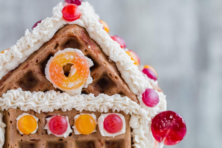 front side of a low carb gingerbread house