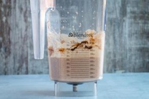 pureed pancake batter in a blender