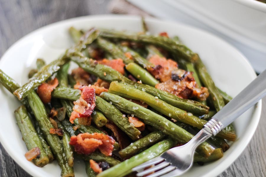 plated green bean side dish on a white plate