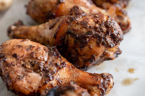 closeup of blackened jerk chicken