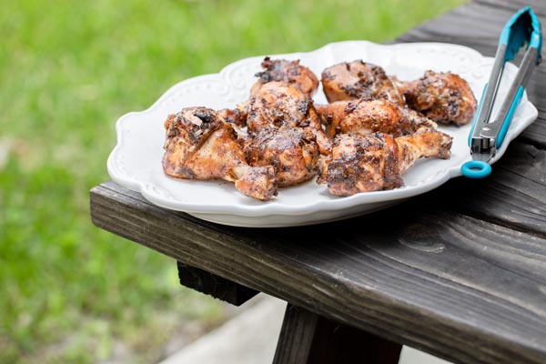 grilled chicken on picnic table