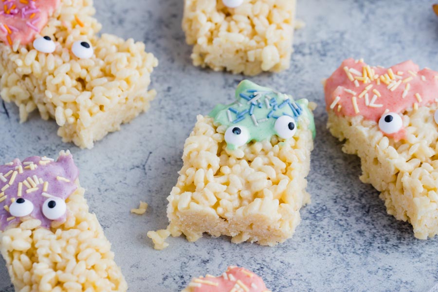 a bunch of rice krispie treats decorated like monsters