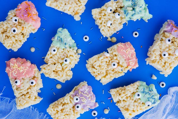 a bunch of rice krispie treats decorated like little monsters