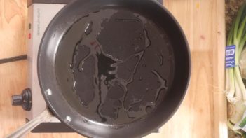 heating avocado oil in a non stick skillet