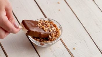 nuts on a chocolate covered ice cream bar