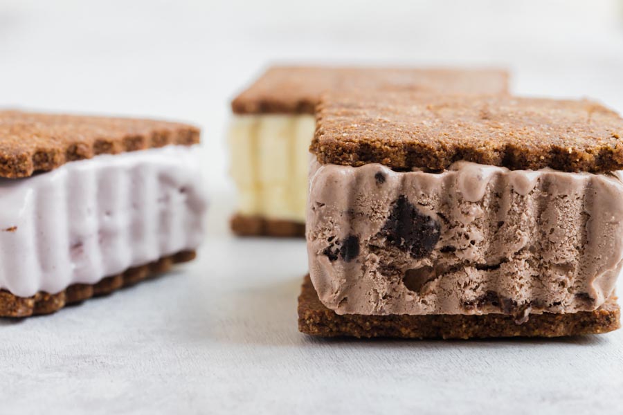 three homemade ice cream sandwiches next to each other