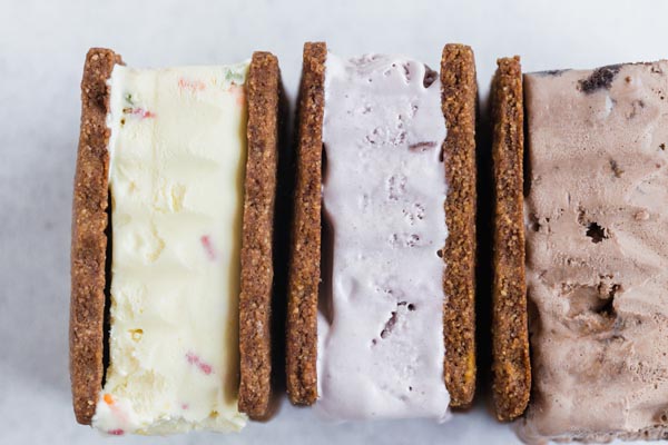 thick ice cream sandwiches in a row