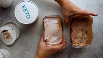 soft keto ice cream in a glass container