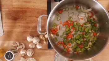 sauteing vegetables in a stock pot