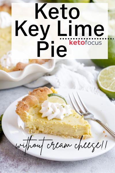 a small slice of key lime pie on a plate with a fork the text below the pie states without cream cheese