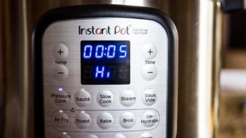 instant pot set to pressure cook high for 5 minutes