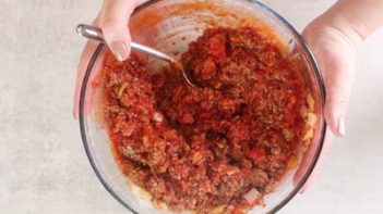 marinara sauce mixed in with ground beef