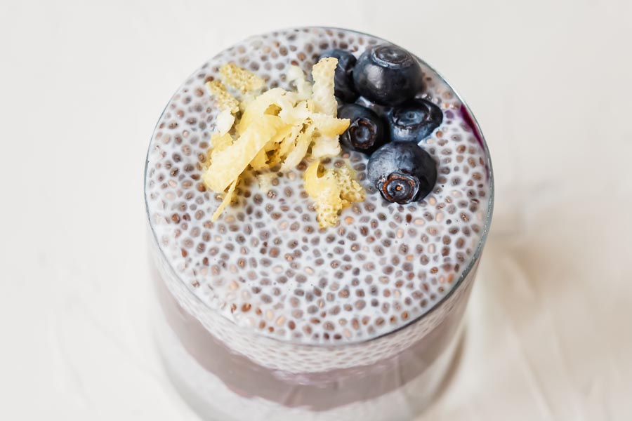 closeup of the chia bubbles making up the chia pudding