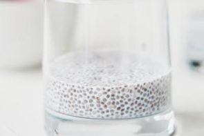 lemon chia pudding in a bottom of a glass