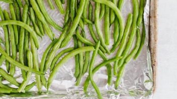 tray with green beans spread out